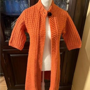 Vintage Orange Hand Knit open front cardigan -  jacket with Black Buttons